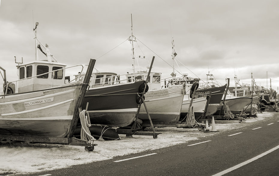 Boats at Blacksod, Belmullet - Black & White